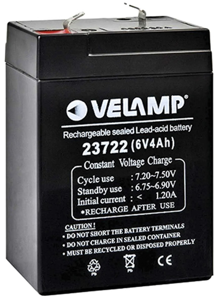 BATTERIA PIOMBO RICAR.VELAMP 6V-4AH               