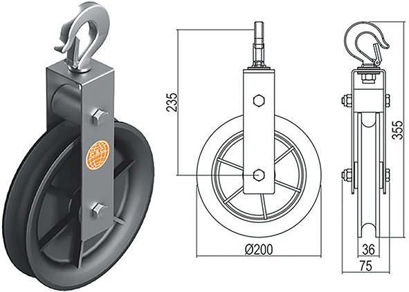 CARRUCOLE DA POZZO RUOTA NYLON CON GANCIO         