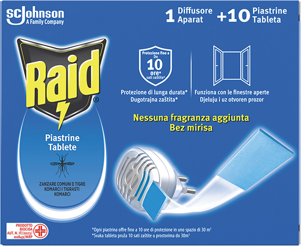 DIFFUSORE + 10 PIASTRINE RAID ANTIZANZARE         