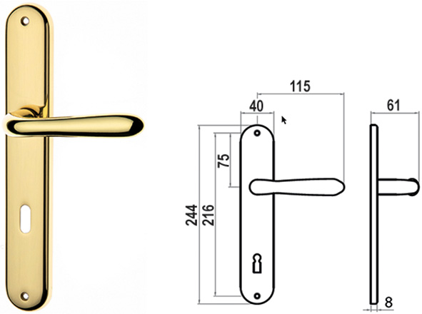MANIGLIE C/PLACCA GHIDINI OTTONE UNO F.PATENT I.70