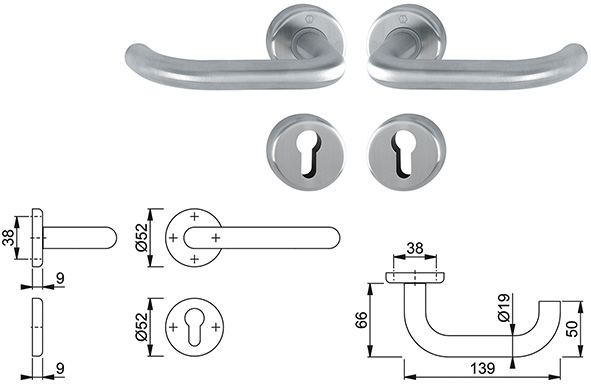 MANIGLIE HOPPE KIT BADEN INOX X CILINDRO SAGOMATO 