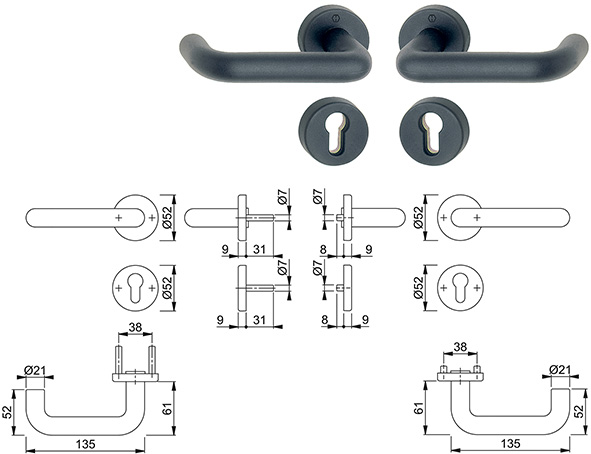 MANIGLIE HOPPE KIT TAGLIAFUOCO CON ROSETTE        