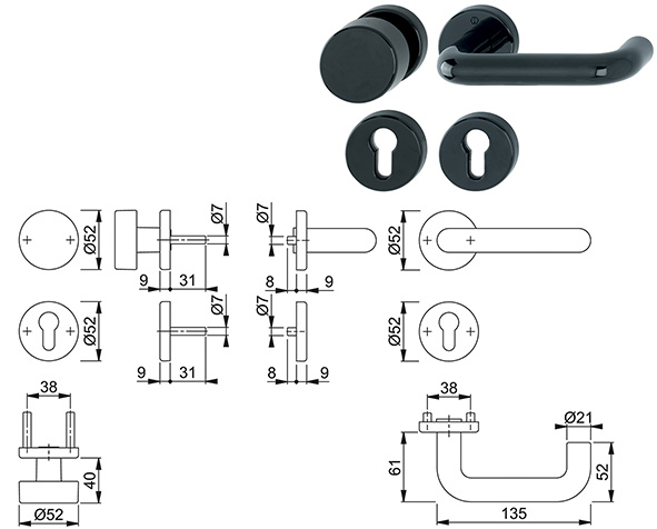 MANIGLIE E POMOLO HOPPE KIT TAGLIAFUOCO C/ROSETTE 