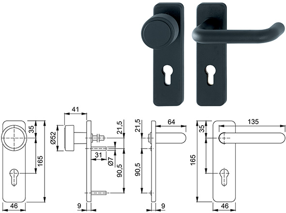 MANIGLIE E POMOLO HOPPE KIT TAGLIAFUOCO C/PLACCHE 