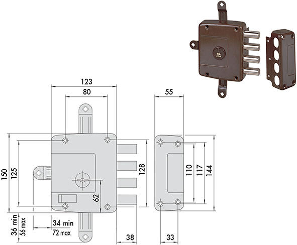 SERRATURE CISA APPLICARE DOPPIA MAPPA ART.57172   