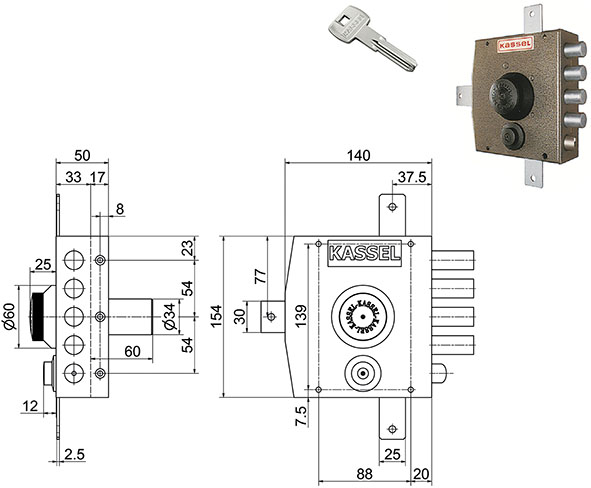 SERRATURE KASSEL APPLICARE CILINDRO TONDO 2551-2  