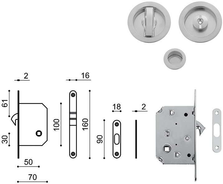SERRATURE MARIVA PER SCORREVOLI WC TONDO POM. K1  