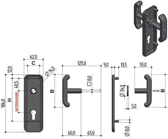 MANIGLIE X BASCULANTI+PLACCA F.C/SAG PREFER 0433  