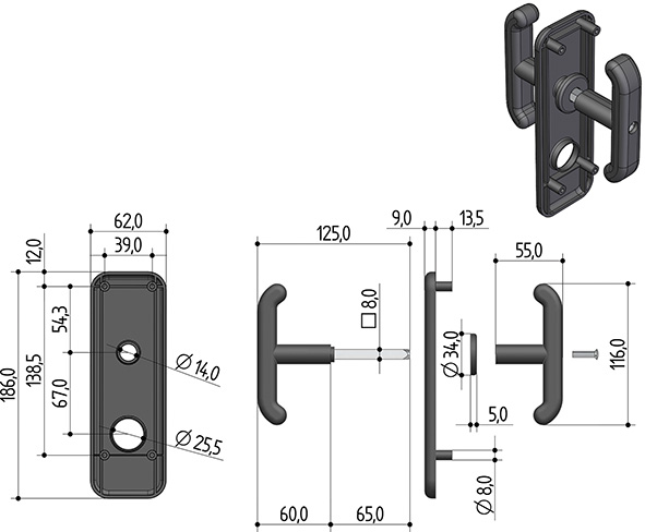 MANIGLIE X BASCULANTI+PLACCA F.C/TONDO PREFER 0432