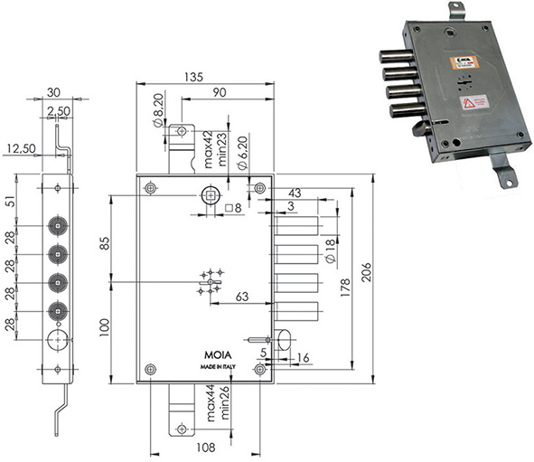 SERRATURE MOIA 614/280D  REVERSIBILE              