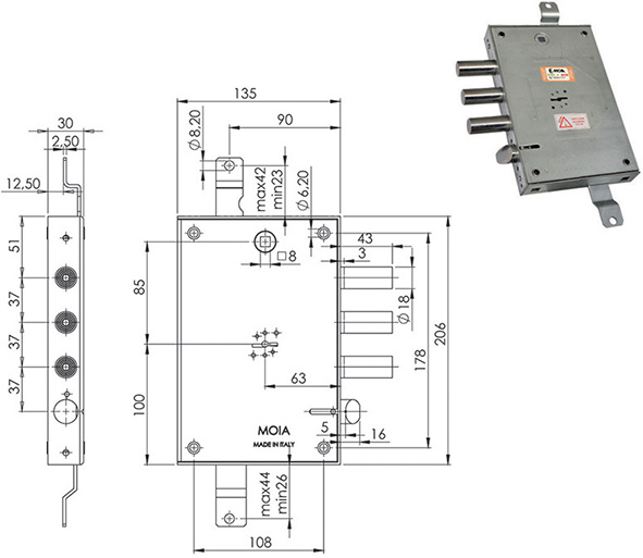 SERRATURE MOIA 614/370D  REVERSIBILE              