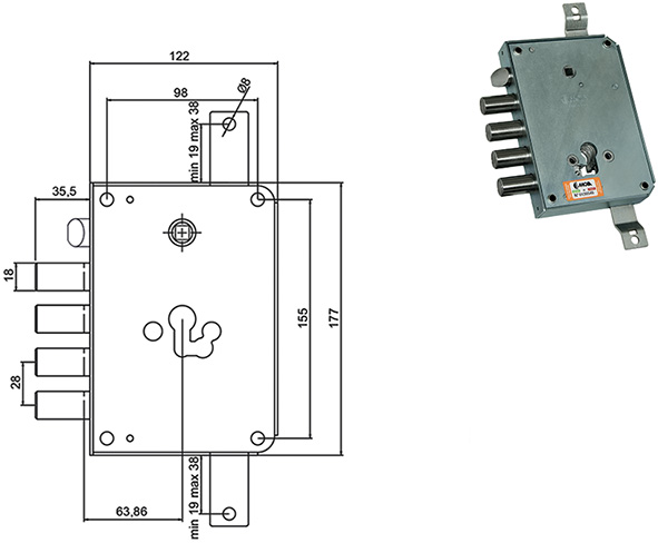 SERRATURE MOIA RCE664/280RF  REVERSIBILE          