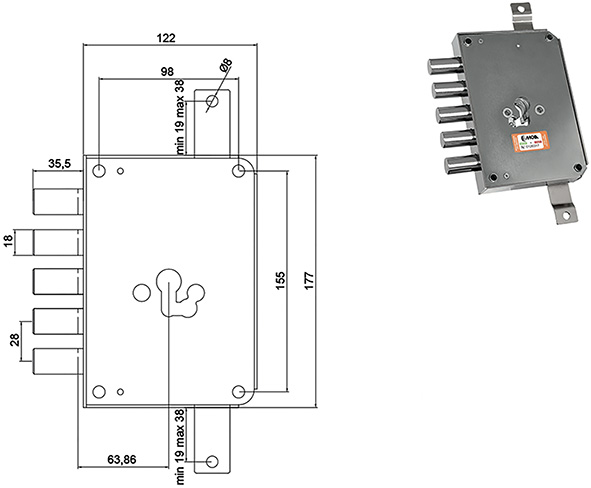 SERRATURE MOIA RCE663/280RF  REVERSIBILE          