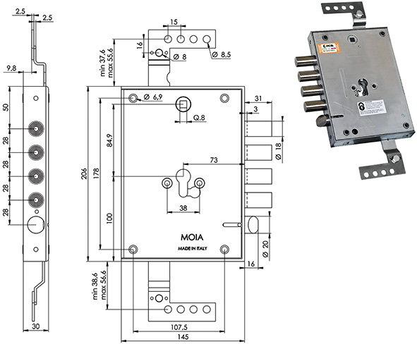 SERRATURE MOIA RPO664/281RFB  REVERSIBILE         