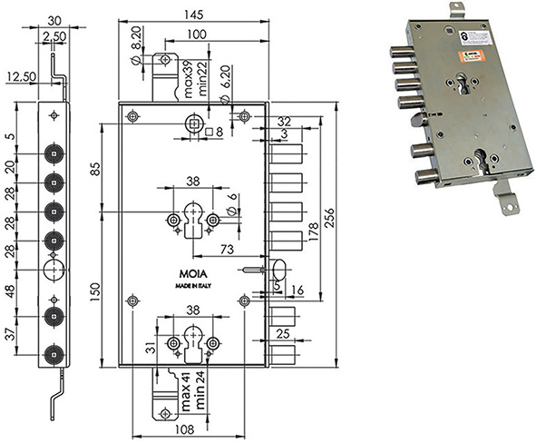 SERRATURE MOIA 6654/281DFB/S2  REVERSIBILE        
