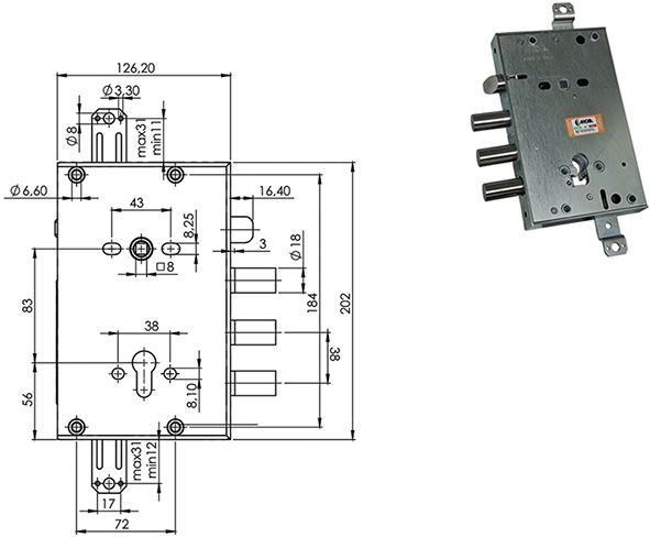 SERRATURE MOIA RCI664/380RFB  REVERSIBILE         