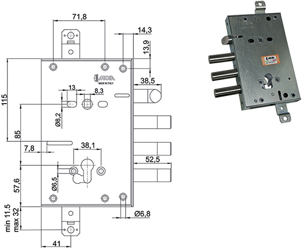 SERRATURE MOIA RCI664/380RFB +21,5  REVERSIBILE   