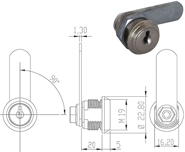 SERRATURE PER MOBILI OMR UNIV.D19 ROTAZ.90 165580 