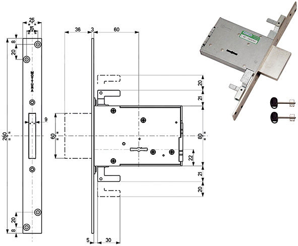 SERRATURE MOTTURA INFILARE TRIPLICE 40706/M8      