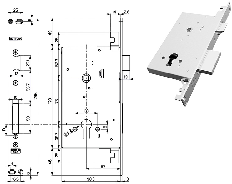 SERRATURE MOTTURA INFILARE TRIPLICE 89B851W000    