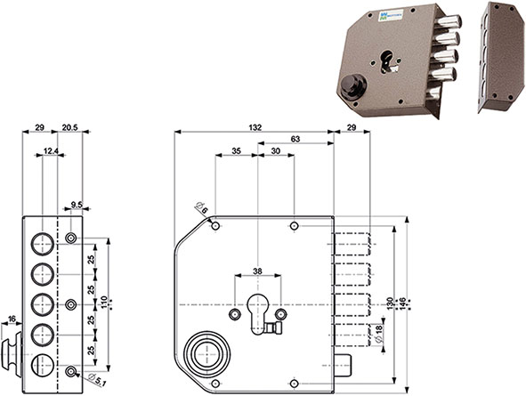 SERRATURE MOTTURA APPLICARE CILINDRO 38610        