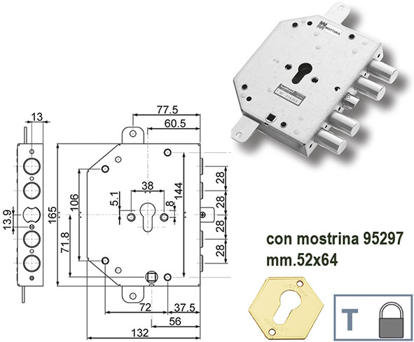SERRATURE MOTTURA PORTE BLINDATE 89C855           