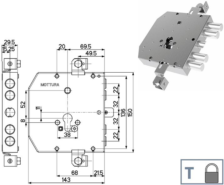 SERRATURE MOTTURA ESETY TESIO 89E305W22T          