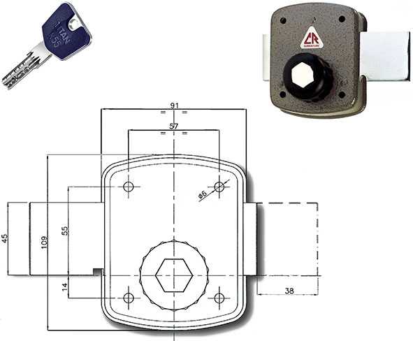 SERRATURE CR APPLICARE CILINDRO TONDO K55 1500    