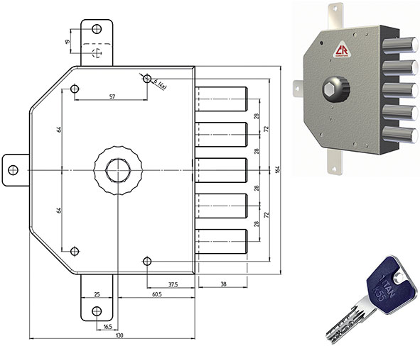 SERRATURE CR APPLICARE CILINDRO TONDO K55 3300    