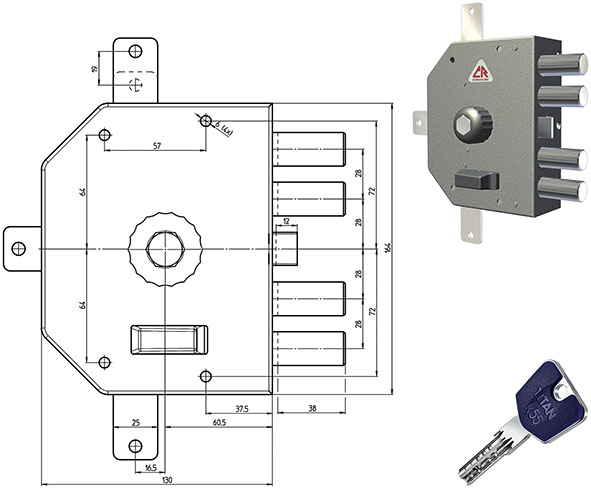 SERRATURE CR APPLICARE CILINDRO TONDO K55 3350    