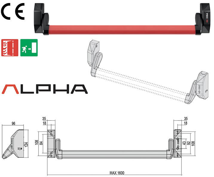 MANIGLIONI CISA INFILARE ALPHA PUSH ART.5M607 FR  